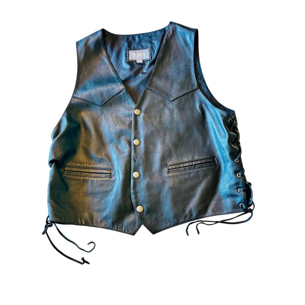 Wilson Leather Vintage motorcycle biker Eagle vest with Harley Davison patch XL